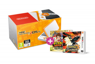 New Nintendo 2DS XL (White-Orange) + Pokemon Ultra Sun + Yokai Watch 2 FL 3DS