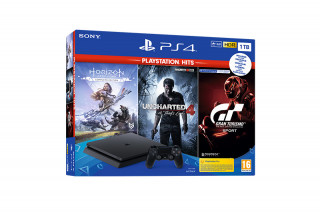 PlayStation 4 (PS4) Slim 1TB + Horizon Zero Dawn Complete Edition + Uncharted 4 + Gran Turismo Sport (PlayStation Hits) PS4