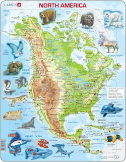 Larsen maxi puzzle 66 pcs North America map with animals A32 Cadouri