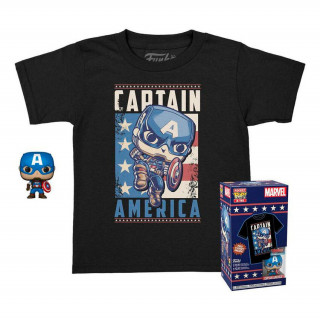 Funko Pocket Pop! & Tee: Marvel - Captain America (Special Edition) (4cm) Bobble-Head Vinyl Figurina și tricou (Mărimea tricoului: L Copii) Cadouri