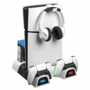 FROGGIEX PS5/PS5 Slim Suport pentru ventilator + suport pentru căști - Alb (FX-P5-C4-W) 