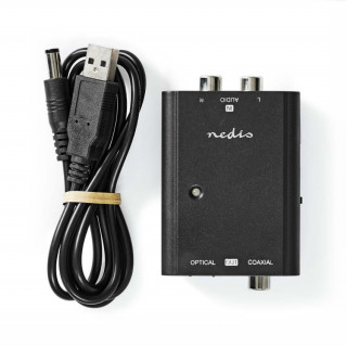 Nedis ACON2508BK, convertor audio analog-digital, 2 intrări RCA - ieșire coaxială digitală / toslink PC