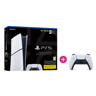 PlayStation 5 Digital Edition (Slim) + PlayStation 5 (PS5) Controler DualSense (alb-negru) PS5