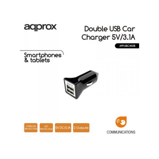 APPROX Car phone charger - 2 pcs USB2.0, 5V/3.1A, black Acasă